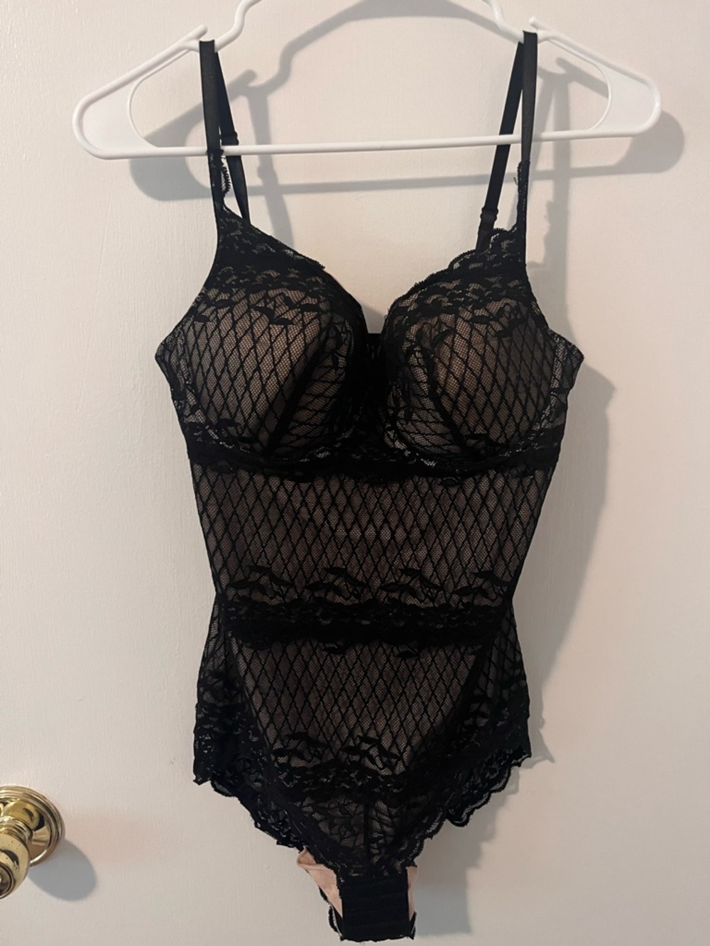 Skinnygirl Shapewear Alluring Shaping Bodysuit Black Lace Nude Lining Large